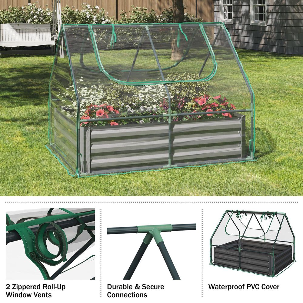 Timberlake Raised Garden Bed with Green House in Green, , large
