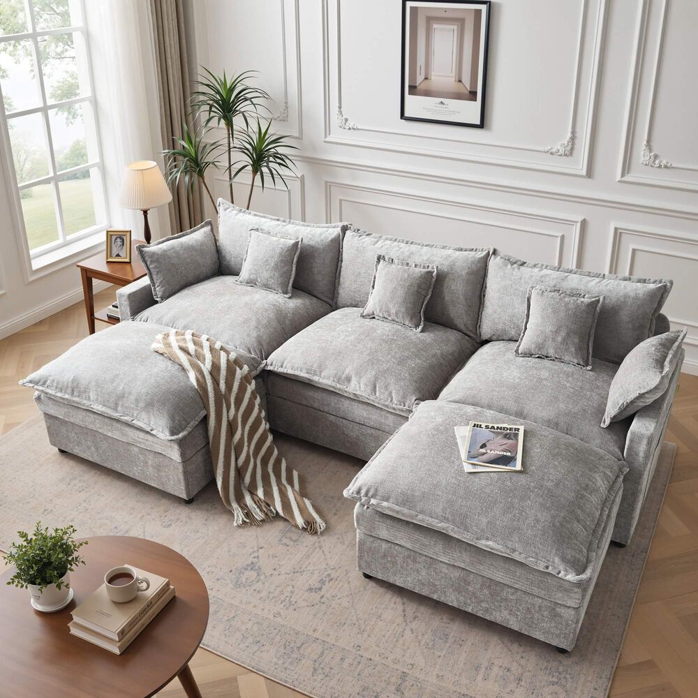 HOMLUX 107.87" Ultra-Comfort Chenille Sectional Sofa in Dark Gray, , large