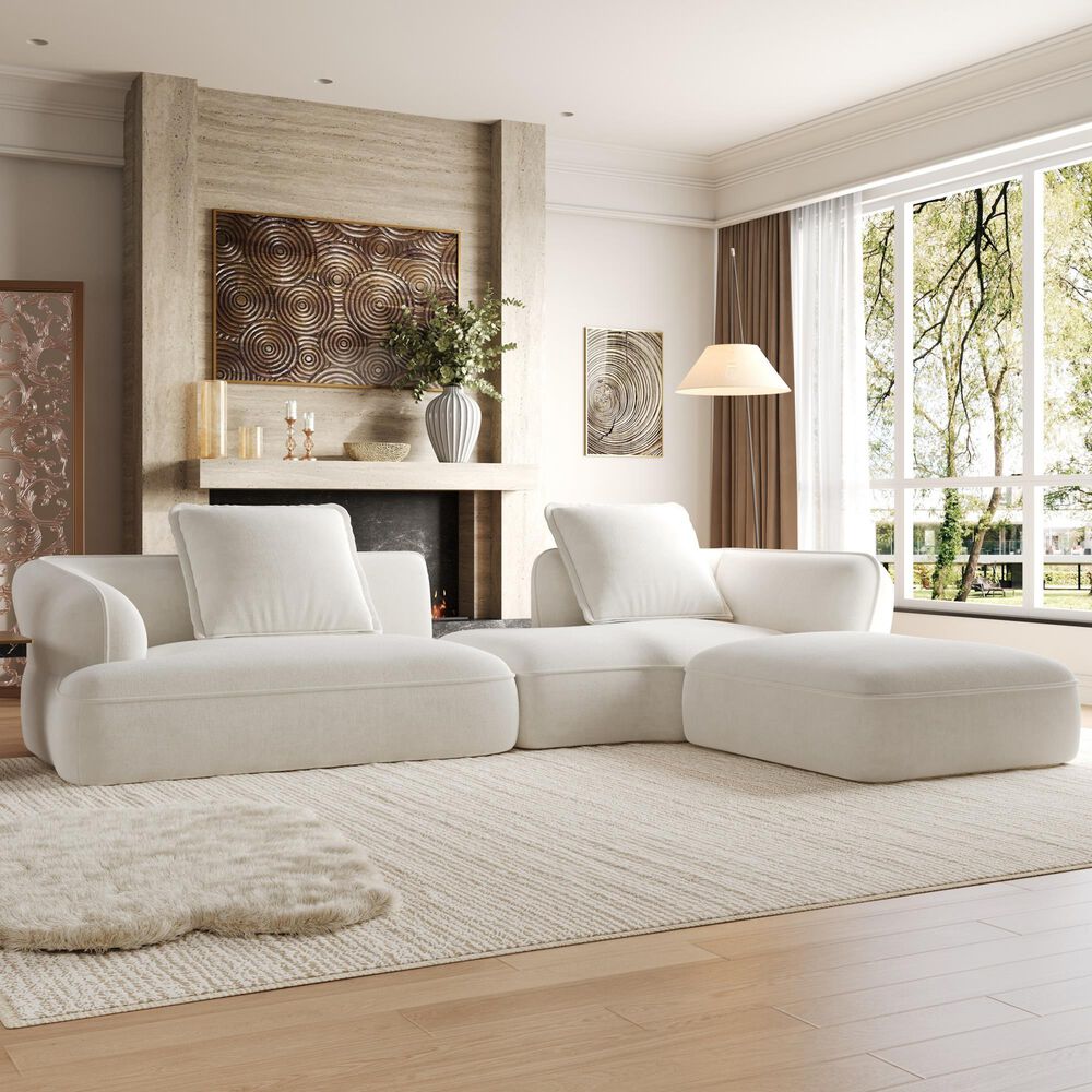 Hearth and Haven 2-Piece Right Facing L-Shaped Sectional Sofa with Pillow Back Cushions in White, , large