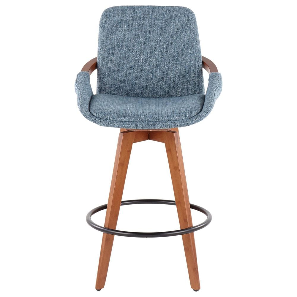 Lumisource Cosmo Swivel Counter Stool with Blue Noise Cushion in Walnut and Black, , large