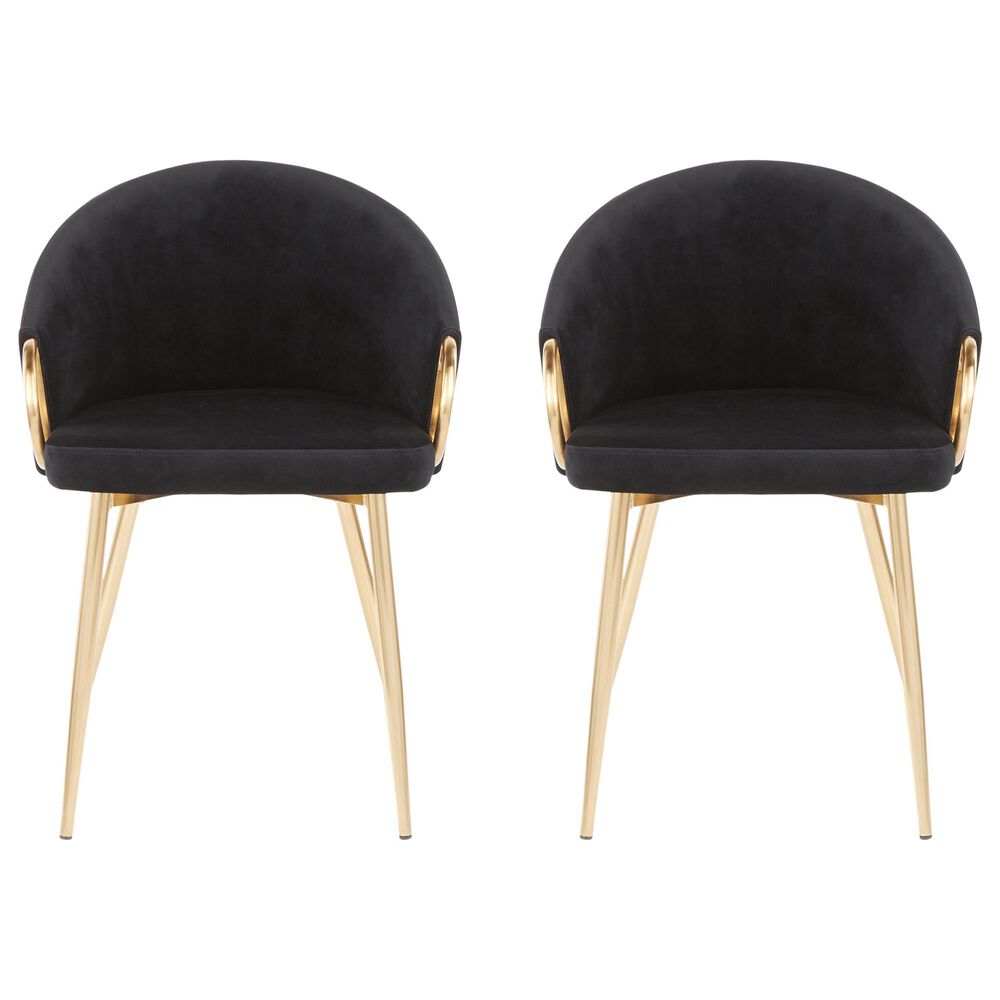 LumiSource Claire Arm Chair with Black Velvet Cushion in Gold (Set of 2), , large