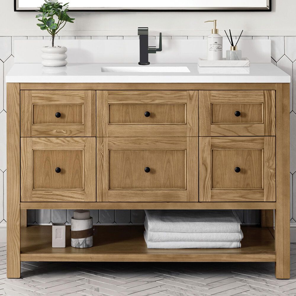 James Martin Vanities Breckenridge 48&quot; Single Bathroom Vanity in Light Natural Oak with Single Hole 3 cm White Zeus Quartz Top and Rectangular Sink, , large