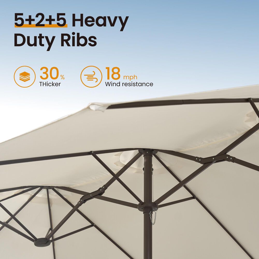 HOMLUX 15' Double-Sided Outdoor Market Umbrella with Sandbag Base in White, , large