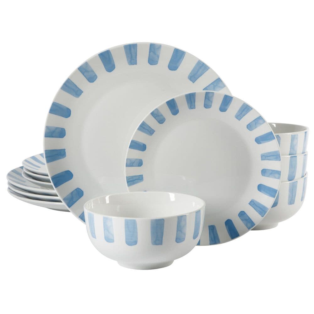 Gibson Homewares Home Pacific Waves 12-Piece Dinnerware Set in Blue, , large