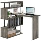 HOMLUX 5-Tier Shelves L-Shape Computer Desk in French Oak Grey and Black, , large
