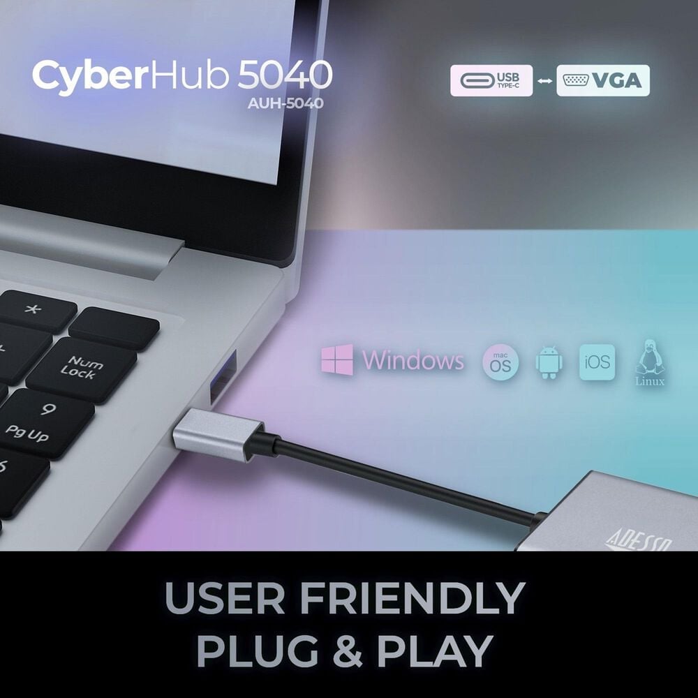 Adesso USB C to VGA Port Adapter in Silver, , large