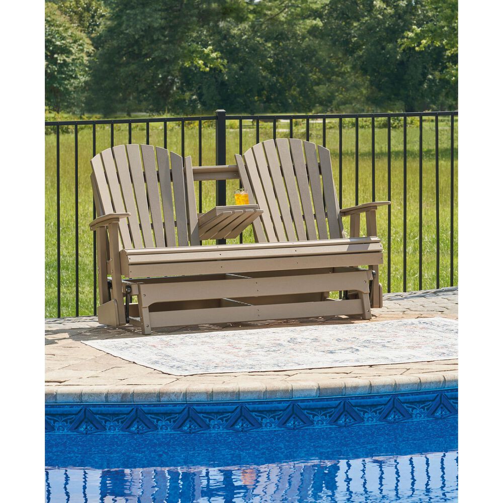 Ashley Hyland Wave Patio Glider Loveseat in Driftwood, , large