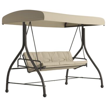 Flash Furniture Tellis Patio Swing Canopy Hammock with Tan Cushion in Black, , large