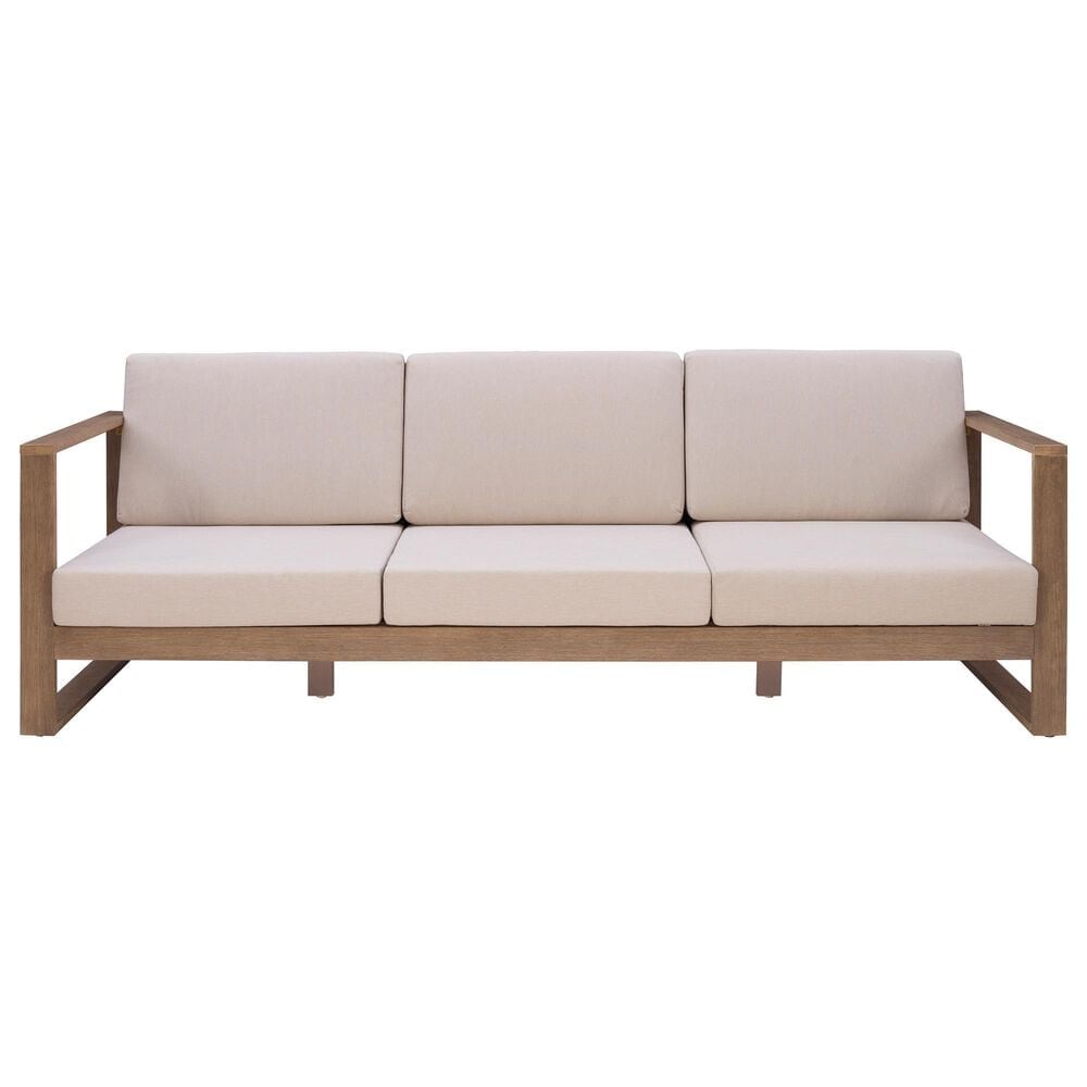 Linon Home Decor Silas 3-Seater Outdoor Sofa with Beige Cushions in Natural, , large