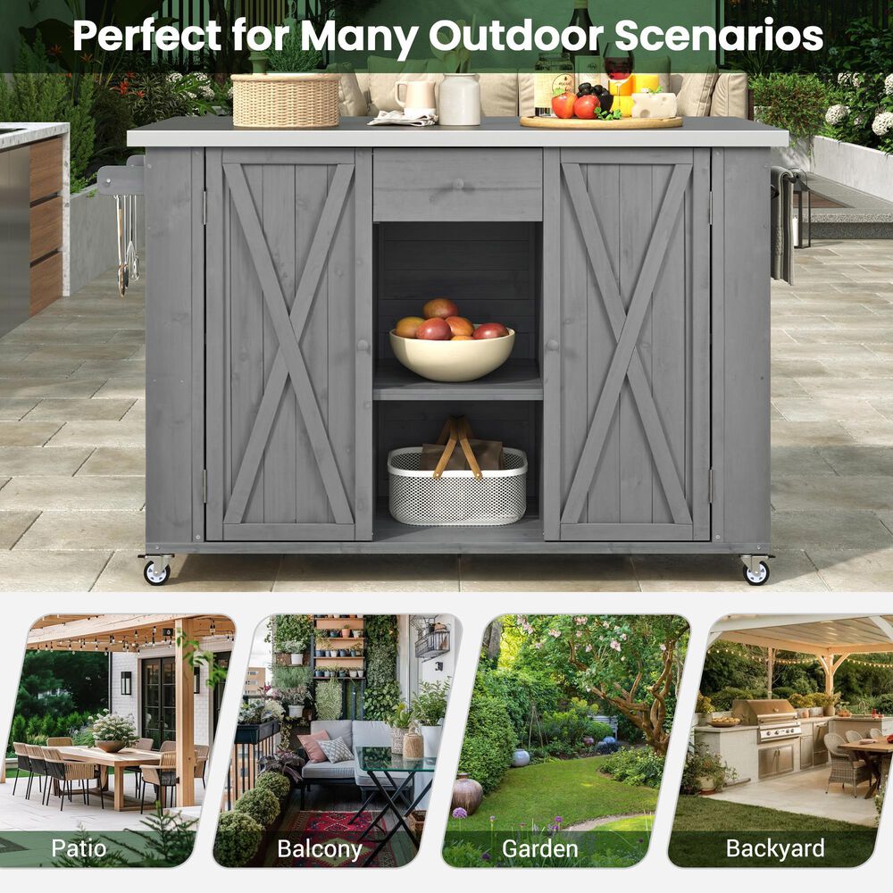 Hearth and Haven Outdoor Kitchen Island with Stainless Steel Top in Grey, , large