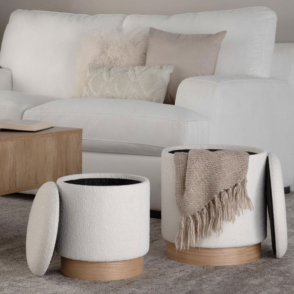 Lumisource Marla 2-Piece 16&quot; Nesting Ottoman Set in Cream, , large