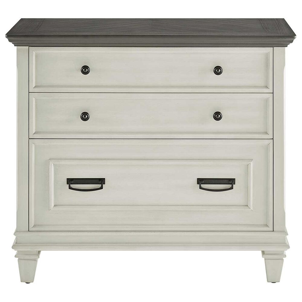 Wycliff Bay Hartford 4-Piece L-Shaped Desk with Bookcase and Lateral File Set in Antique White and Gray, , large
