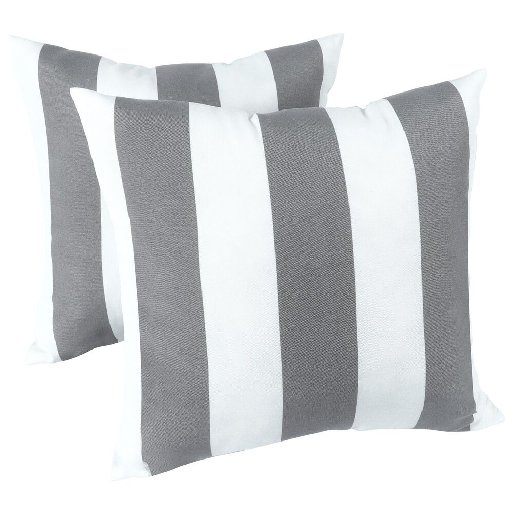Hearth and Haven 18" x 18" Outdoor Cotton Stripe Throw Pillow in Grey and White (Set of 2), , large