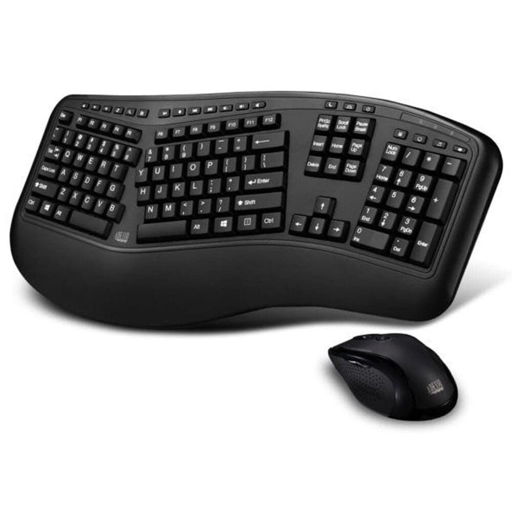 Adesso Wireless Ergo Keyboard and Laser Mouse Combo in Black, , large