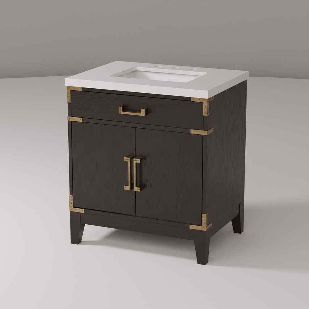 Lexora Home Laurel 30&quot; Single Bathroom Vanity in Black Oak with White Cultured Marble Top and Rectangular Sink, , large