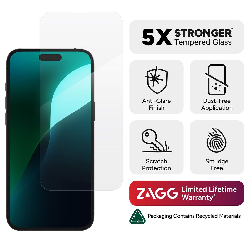 Zagg Invisible Shield Glass Elite Anti-Glare Screen Protector for Apple iPhone 16 Plus/15 Plus in Clear, , large