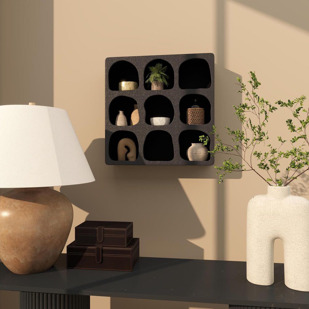 Maple and Jade 19" Wall Shelf with Abstract Block Shapes in Black, , large