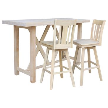 International Concepts 3-Piece Bar Set in Unfinished with three slats on chair back, , large