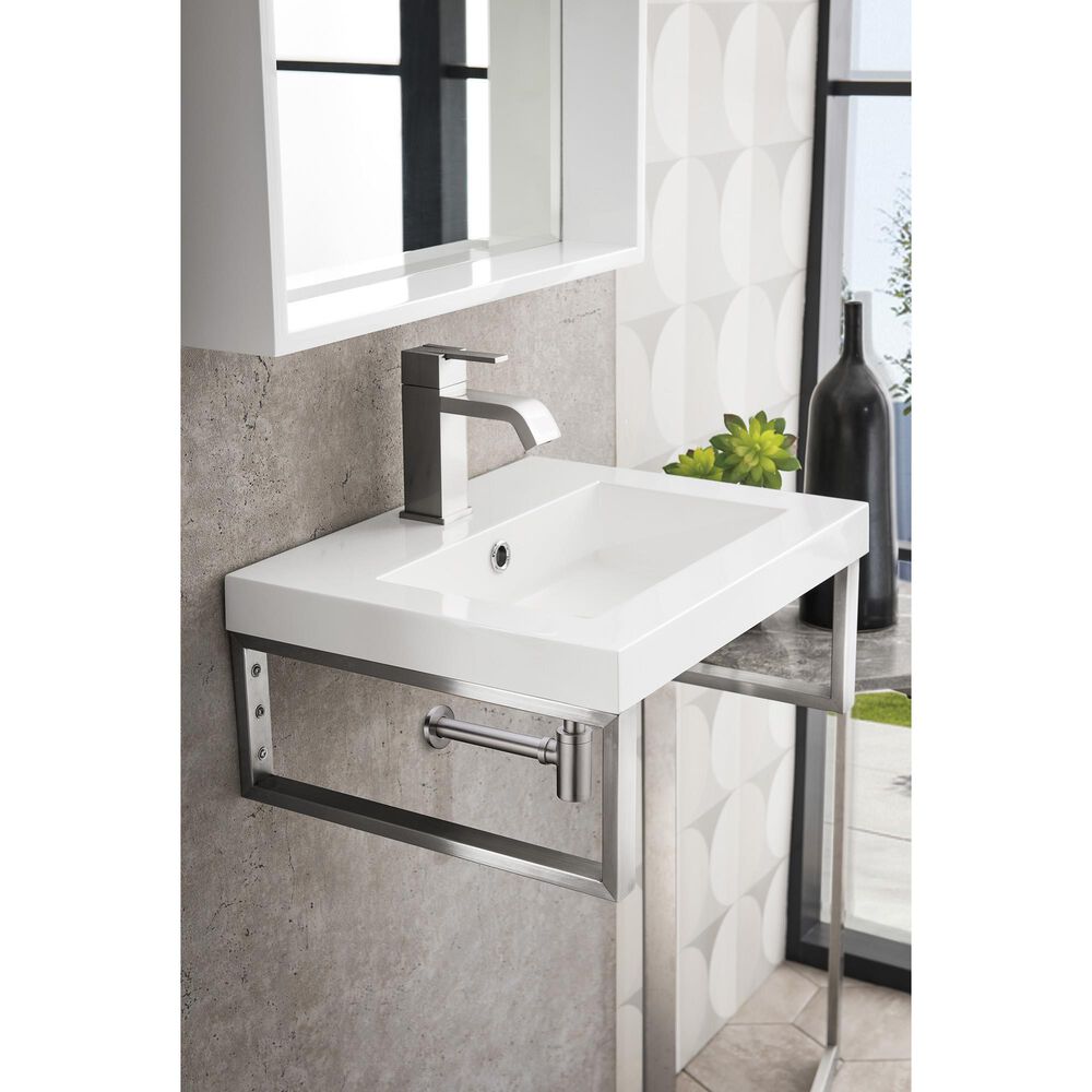 James Martin Vanities Boston 20&quot; Single Wall Brackets in Brushed Nickel with 3 cm White Glossy Resin Top and Rectangular Sink, , large