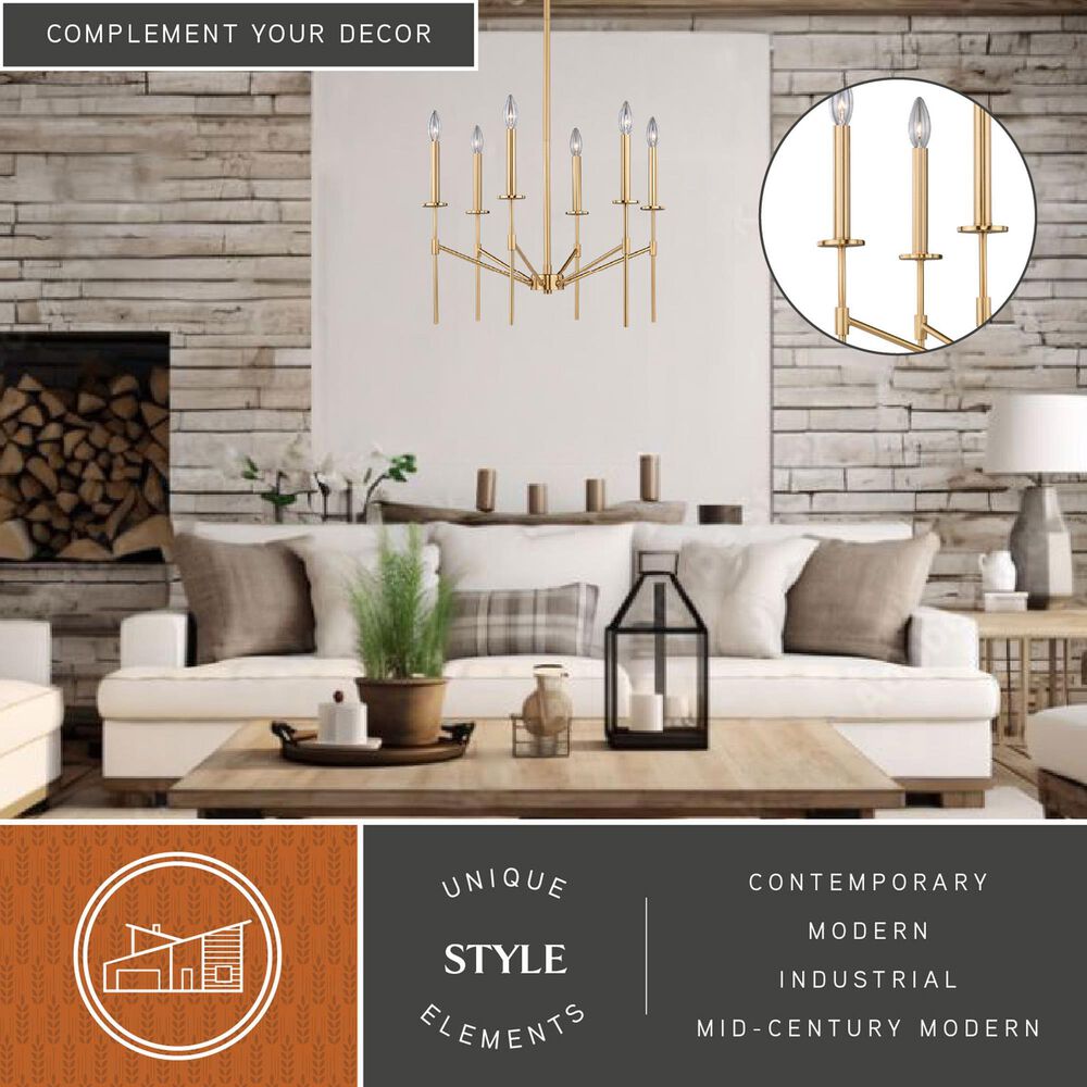Vaxcel Kedzie 6-Light Chandelier in Natural Brass, , large