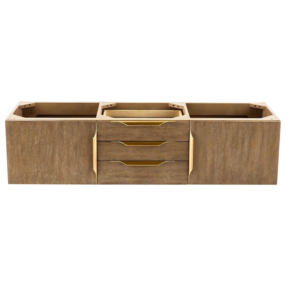 James Martin Mercer Island 59" Double Bathroom Vanity Cabinet in Latte Oak with Brushed Gold Hardware, , large