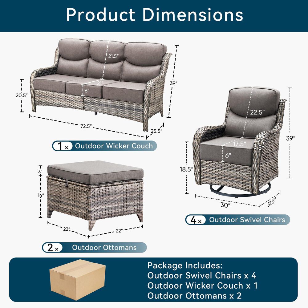 Sunwell Garden 7-Piece Conversation Set in Gray, , large