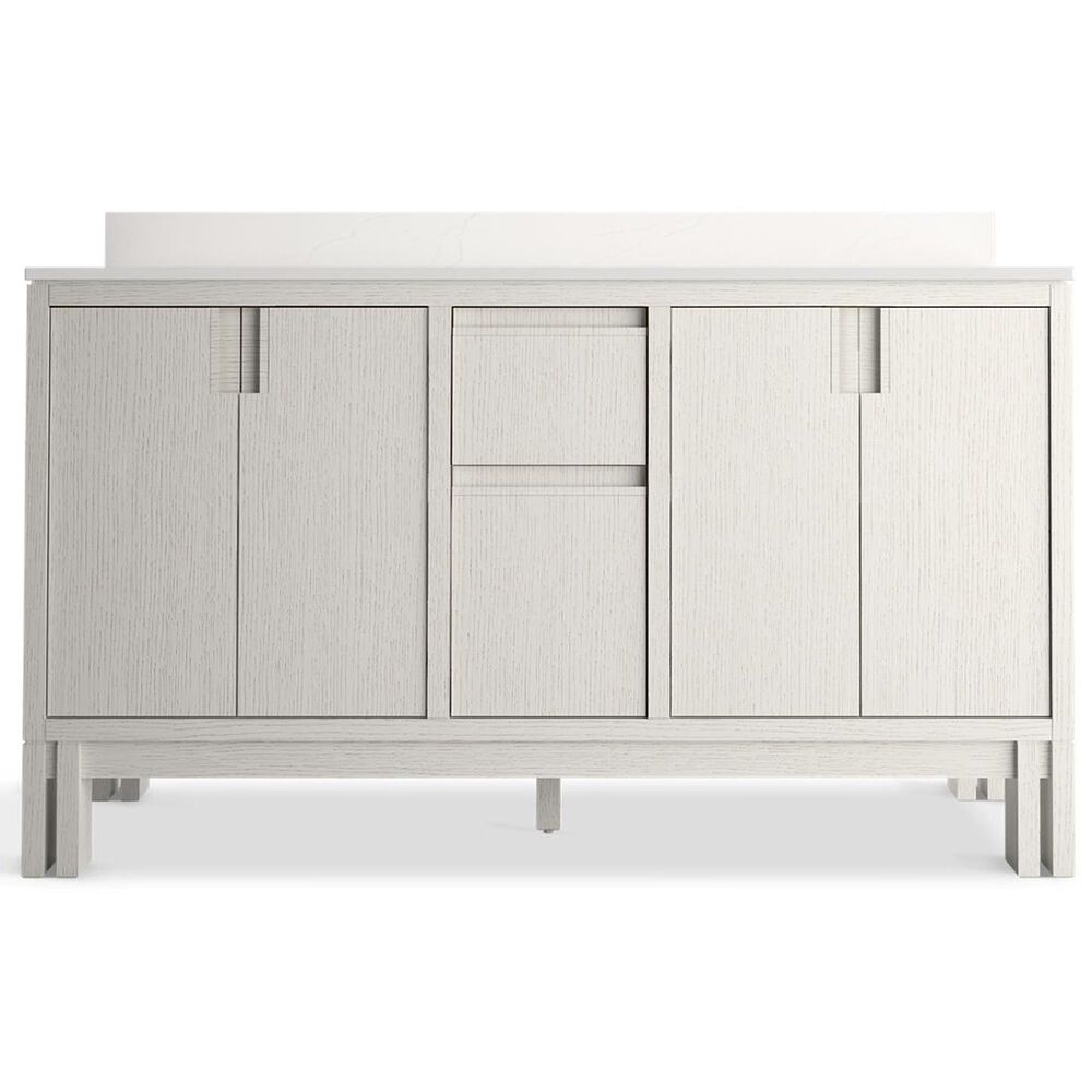 Kohler Solive 60" Double Bathroom Vanity in Gossamer White with 2 cm White Quartz Top and Rectangular Sinks, , large