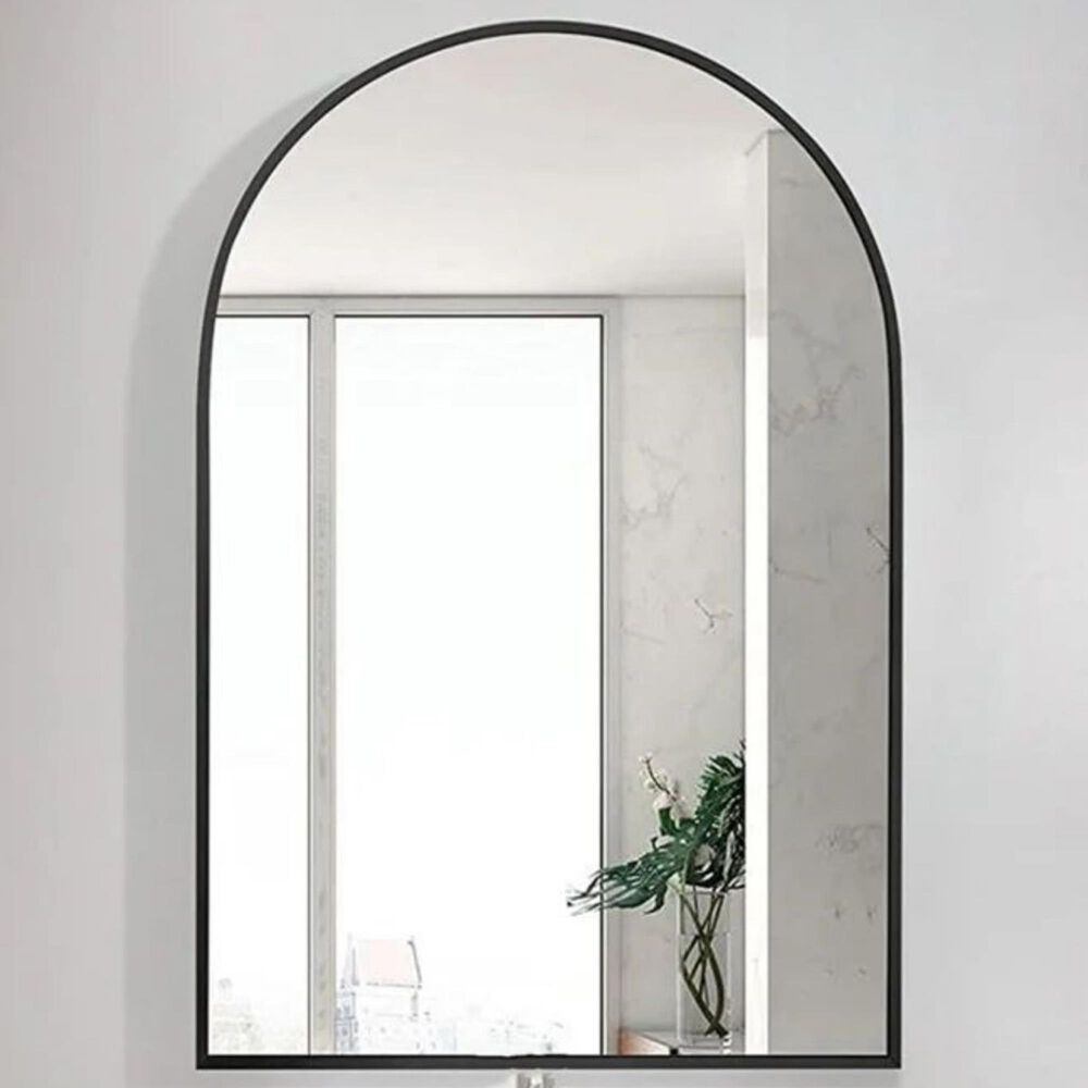 HOMLUX 24" x 36" Arched Mantle Mirror in Black, , large