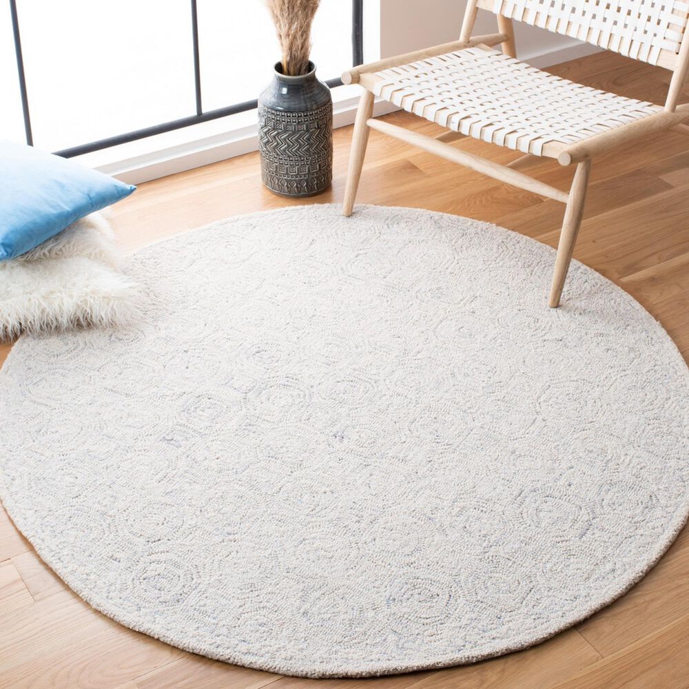 Safavieh Micro-Loop 5&#39; Round Silver and Grey Area Rug, , large
