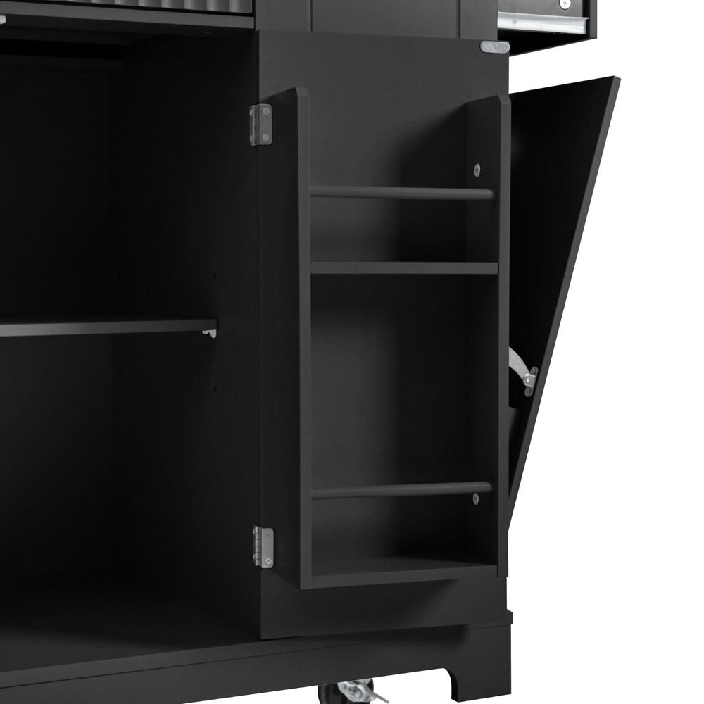 HOMLUX 47" Fluted Kitchen Island with Trash Can Storage Cabinet in Black and Natural, , large