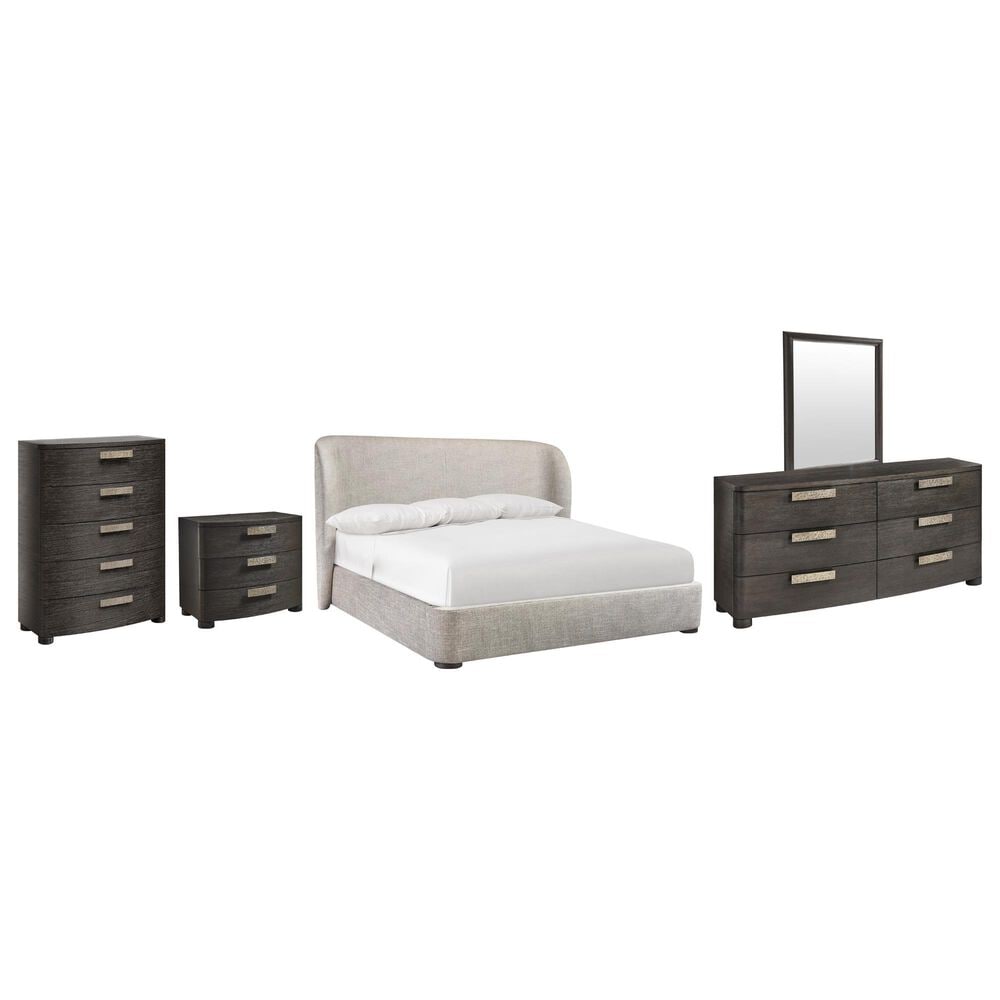 Bernhardt Geneve 5 Piece King Upholstered Wingback Bedroom Set in Robor, , large