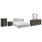 Bernhardt Geneve 5 Piece King Upholstered Wingback Bedroom Set in Robor, , large