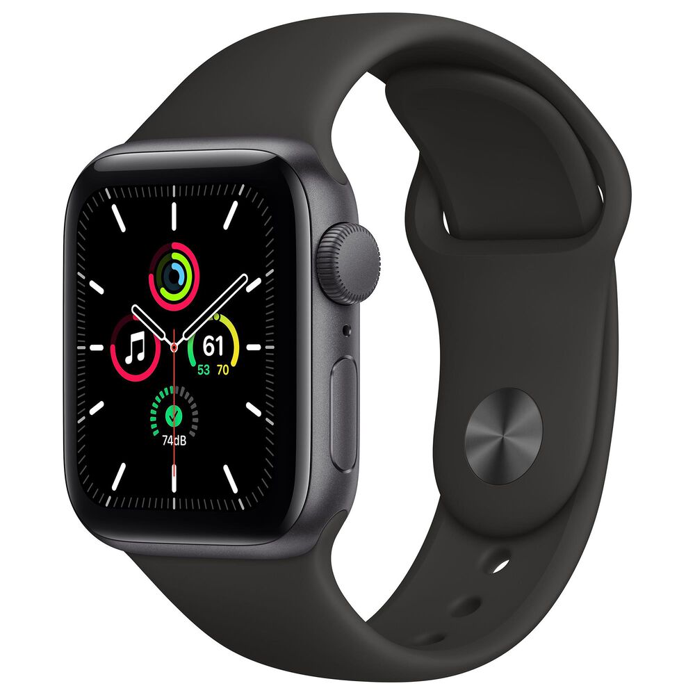 Apple Watch SE GPS, 40mm Space Gray Aluminum Case with Black Sport Band - Regular with AppleCare+, , large