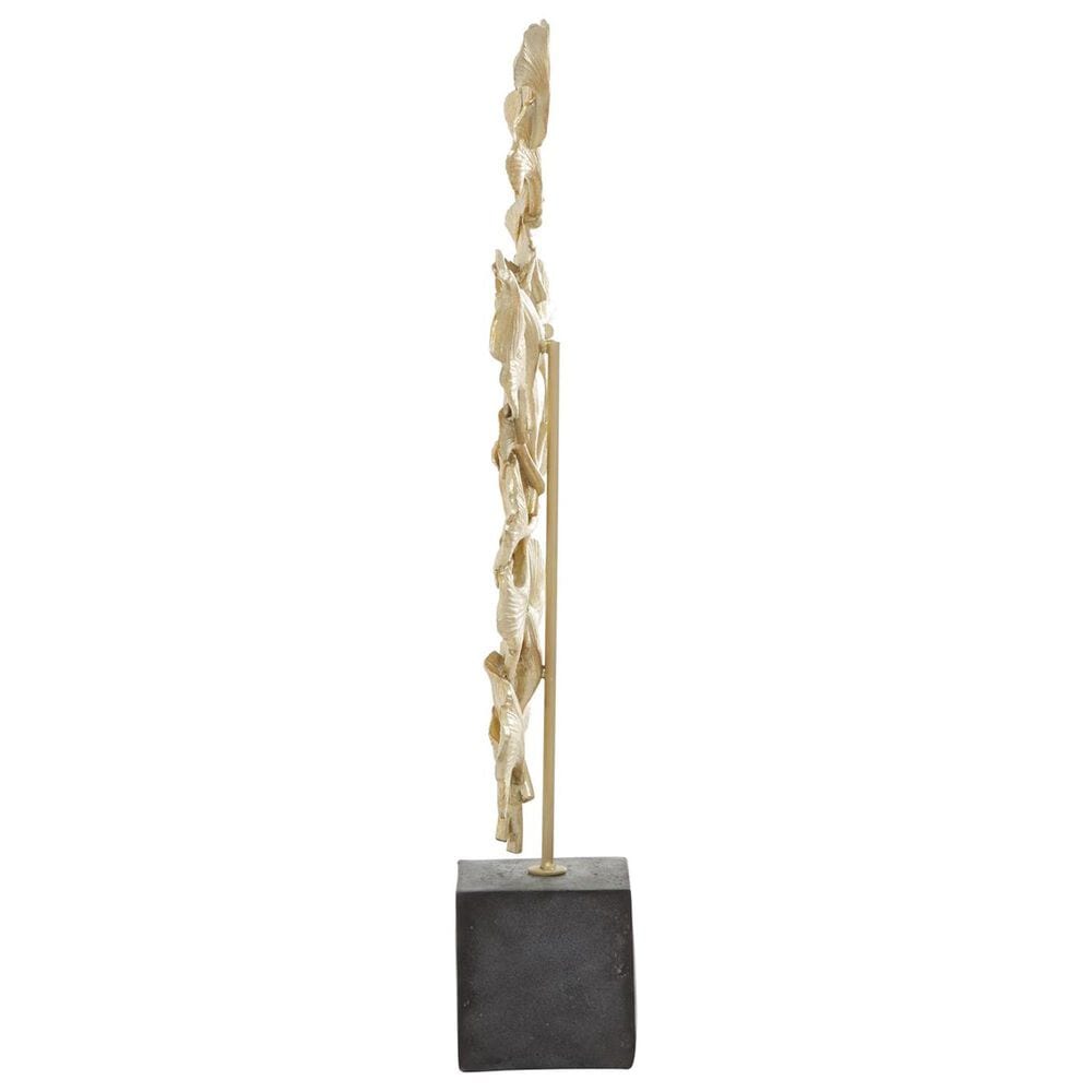 Maple and Jade Handmade Floral Decorative Sculpture in Satin Gold and Dark Gray, , large