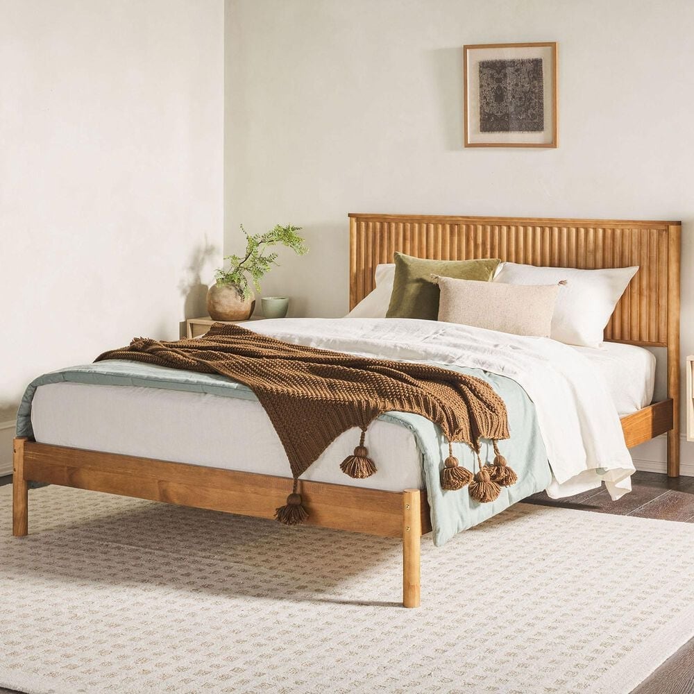 Walker Edison Paris Queen Platform Bed with Reeded Headboard in Blonde, , large