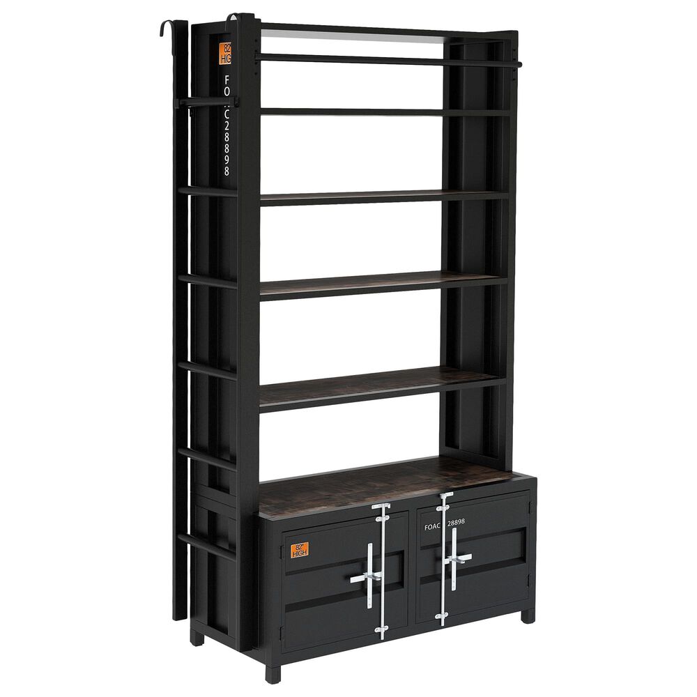 Furniture of America Katz 5 Shelves Bookcase with Ladder in Black/Dark Oak, , large