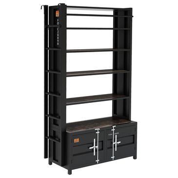 Furniture of America Katz 5 Shelves Bookcase with Ladder in Black/Dark Oak, , large