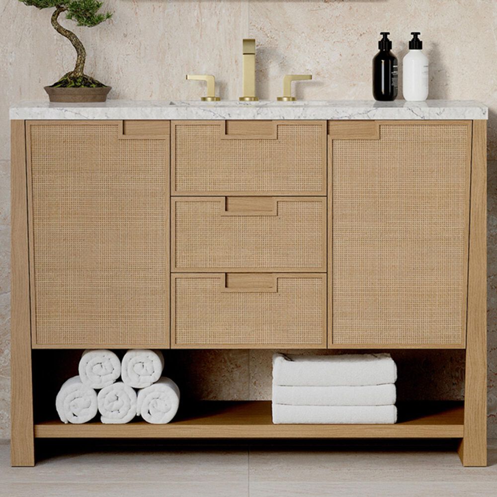 James Martin Vanities Solene 48" Single Bathroom Vanity in Seaside Oak with 3 cm Eternal Jasmine Pearl Quartz Top, Rectangular Sink and FreePower Wireless Charger, , large