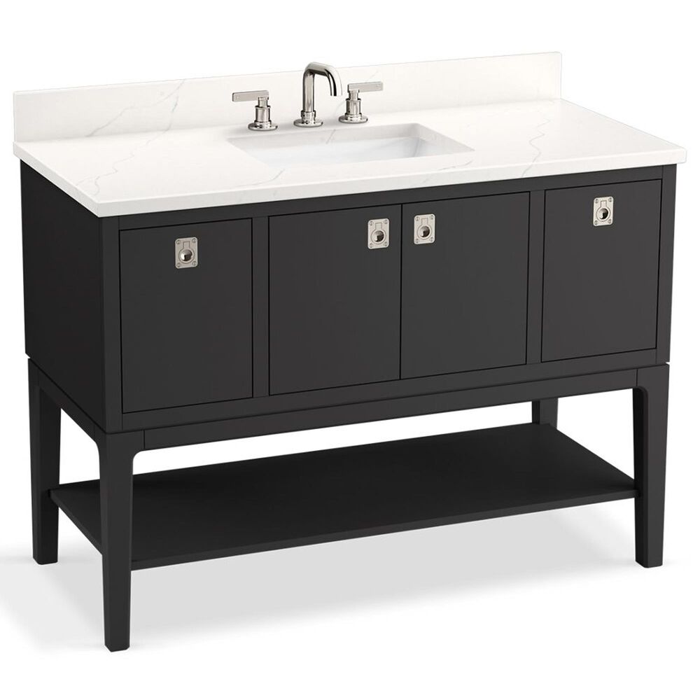 Kohler Seagrove 48" Single Bathroom Vanity in Ferrous Grey with 3 cm White Quartz Top and Rectangular Sink, , large