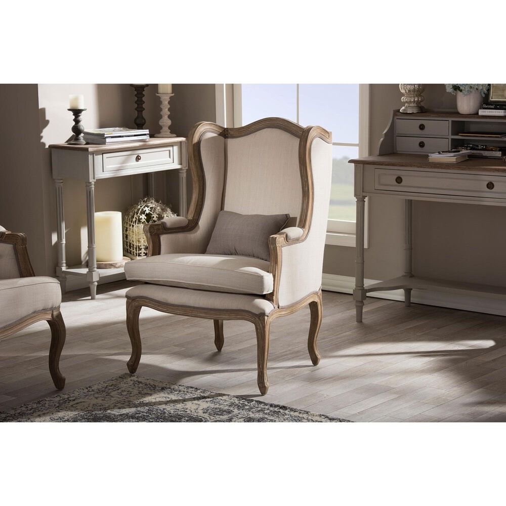 Baxton Studio Oreille Arm Chair in Beige, , large