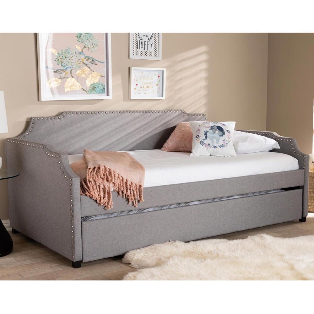 Baxton Studio Ally Twin Daybed with Roll Out Trundle in Gray, , large