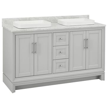 Greentouch ED Ellen DeGeneres Anaheim 60" Double Bathroom Vanity in Light Gray with 1" Natural Carrara Marble Top and Semi Recessed Rectangular Sinks, , large