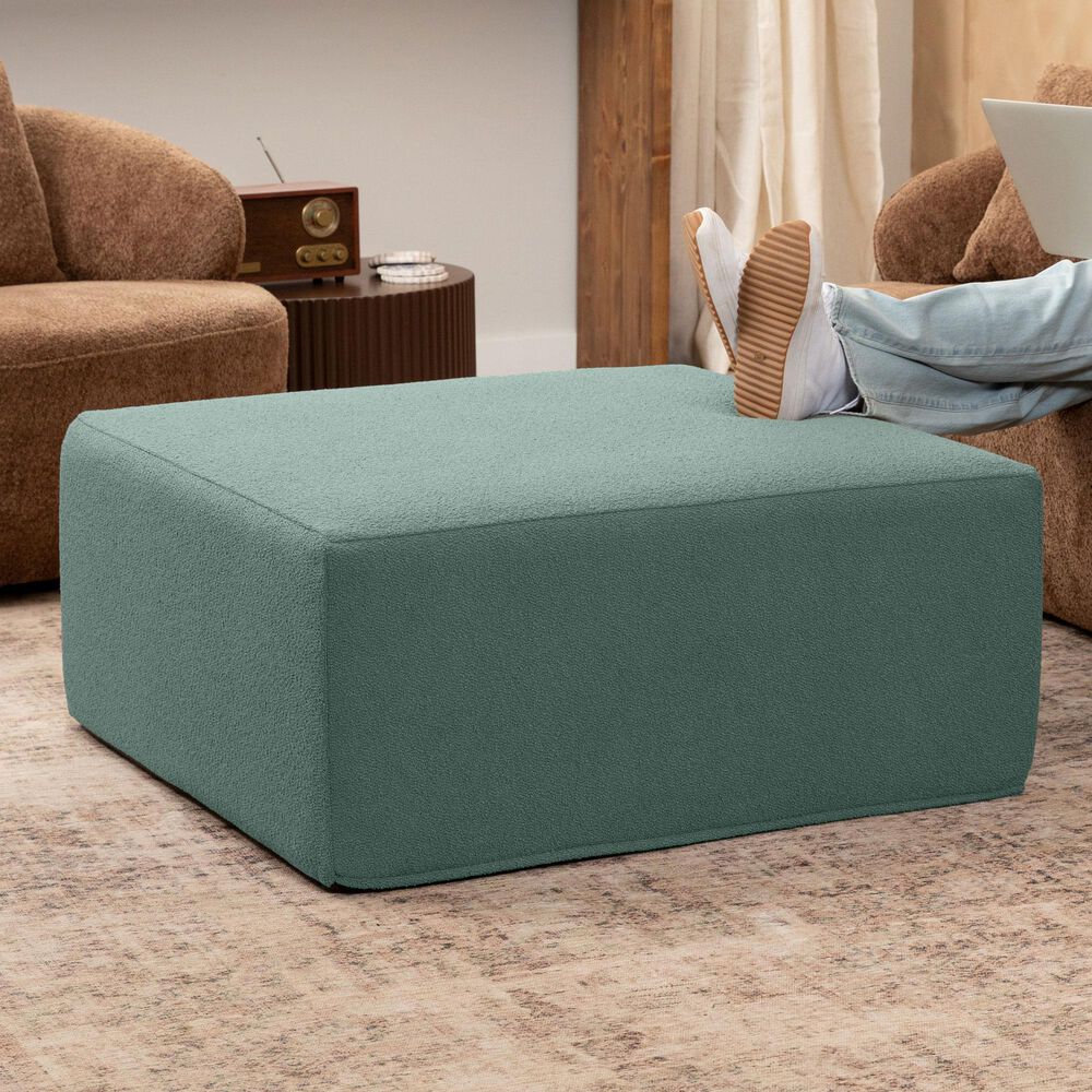 Jaxx Fairlie Boucle Fabric Ottoman in Green, , large