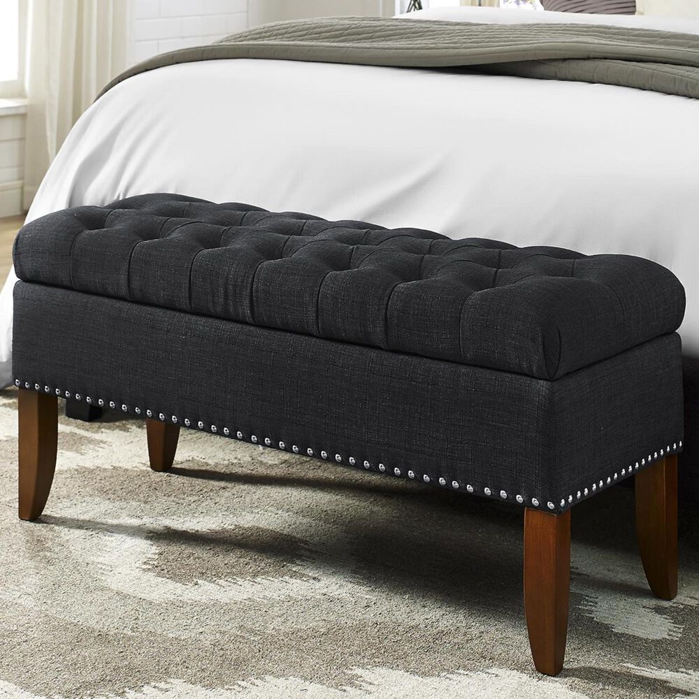Accentric Approach Accentric Accents Benton Upholstered Storage Bench in Black, , large