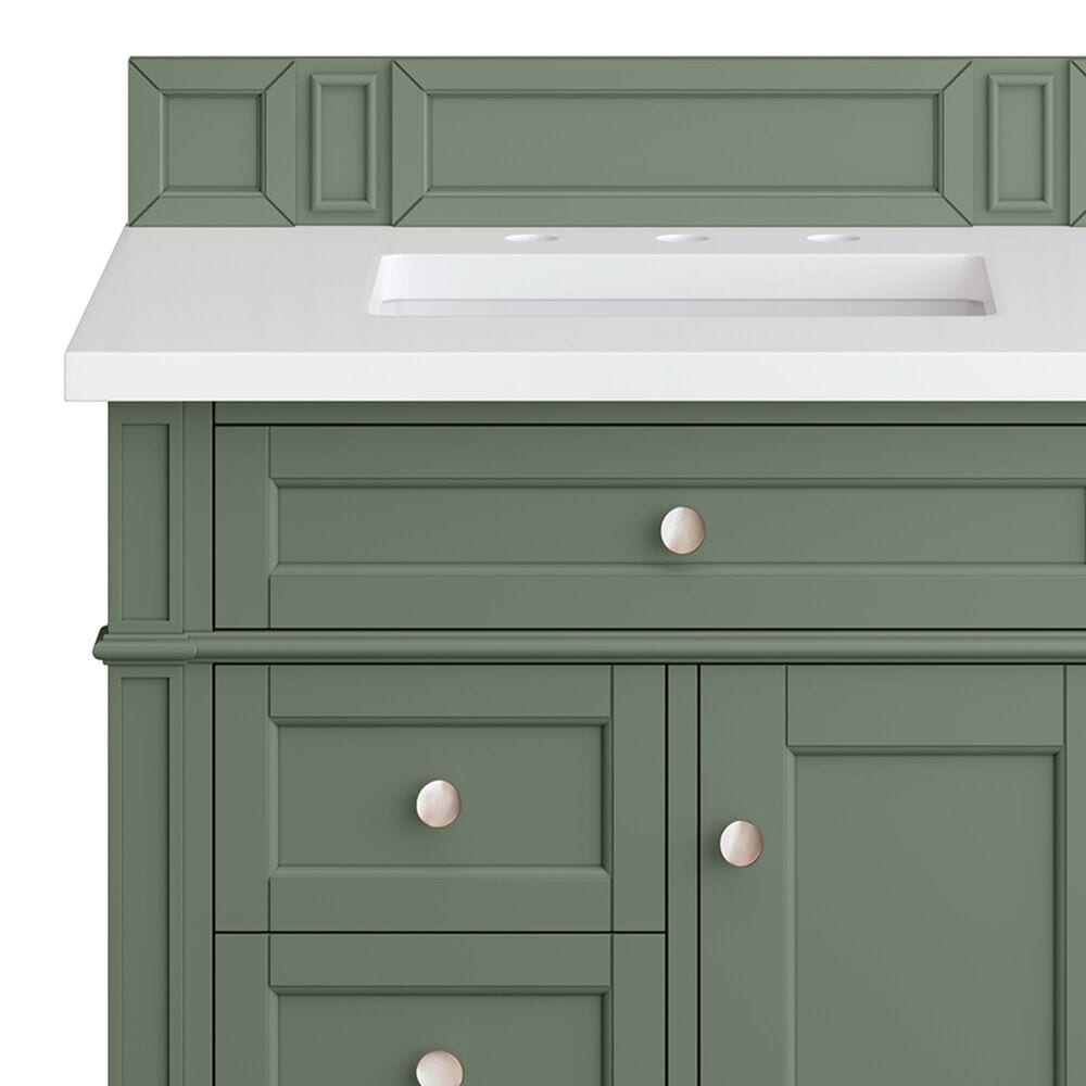 James Martin Vanities Brittany 30" Single Bathroom Vanity in Smokey Celadon with 3 cm White Zeus Quartz Top and Rectangular Sink, , large