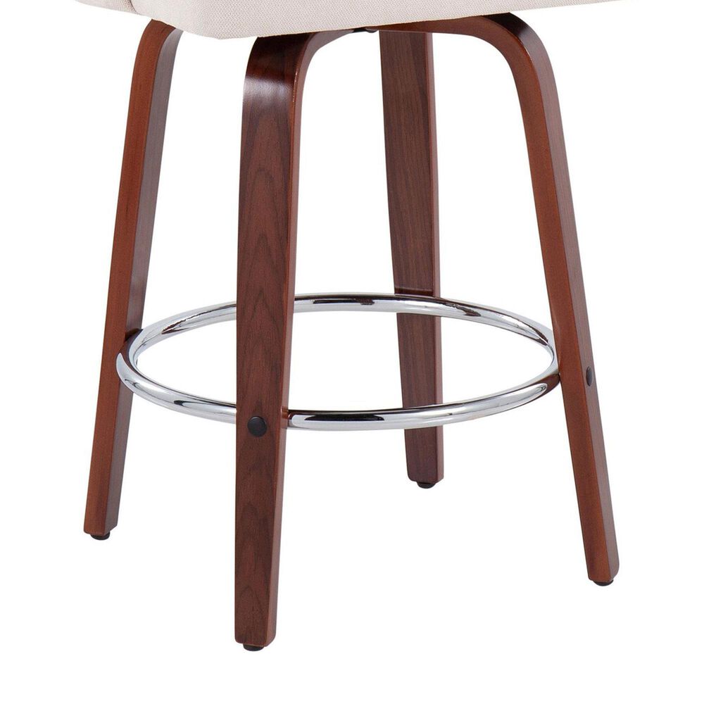LumiSource Dahlia Swivel Counter Stool with Cream Fabric Upholstery in Walnut and Chrome (Set of 2), , large