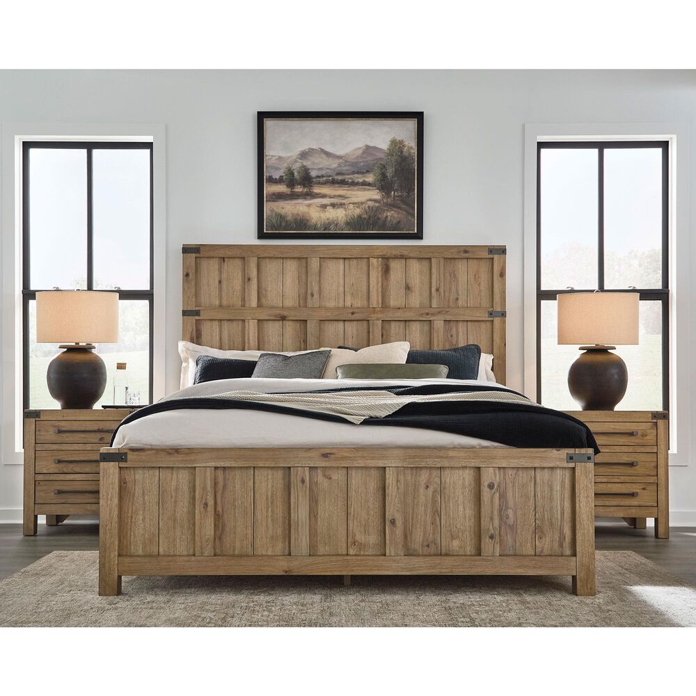 Millenium Ridgester California King Panel Bed with Dresser, Chest and Two Nightstands in Light Brown with USB Ports, , large
