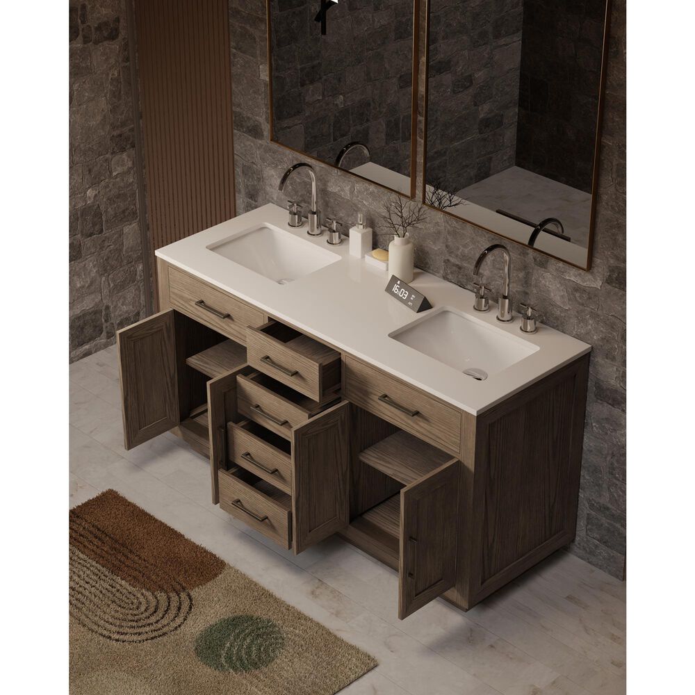 Lexora Home Abbey 60" Double Bathroom Vanity in Grey Oak with 2 cm White Cultured Marble Top and Rectangular Sinks, , large