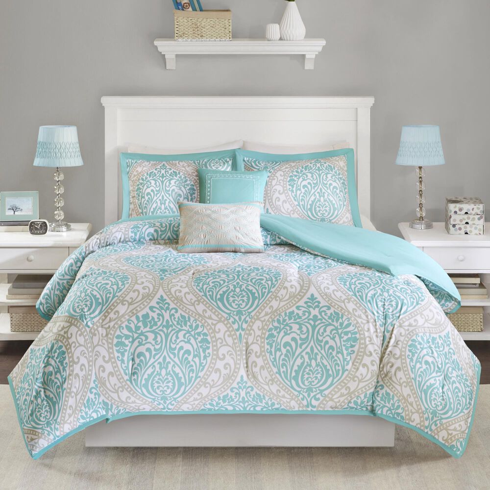 Hampton Park Senna 5-Piece Full/Queen Comforter Set in Aqua, , large