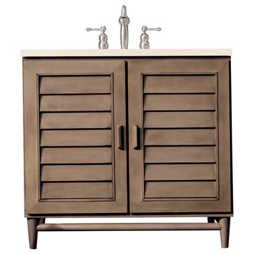 James Martin Portland 36" Single Bathroom Vanity in Whitewashed Walnut with 3 cm Eternal Marfil Quartz Top and Rectangular Sink, , large